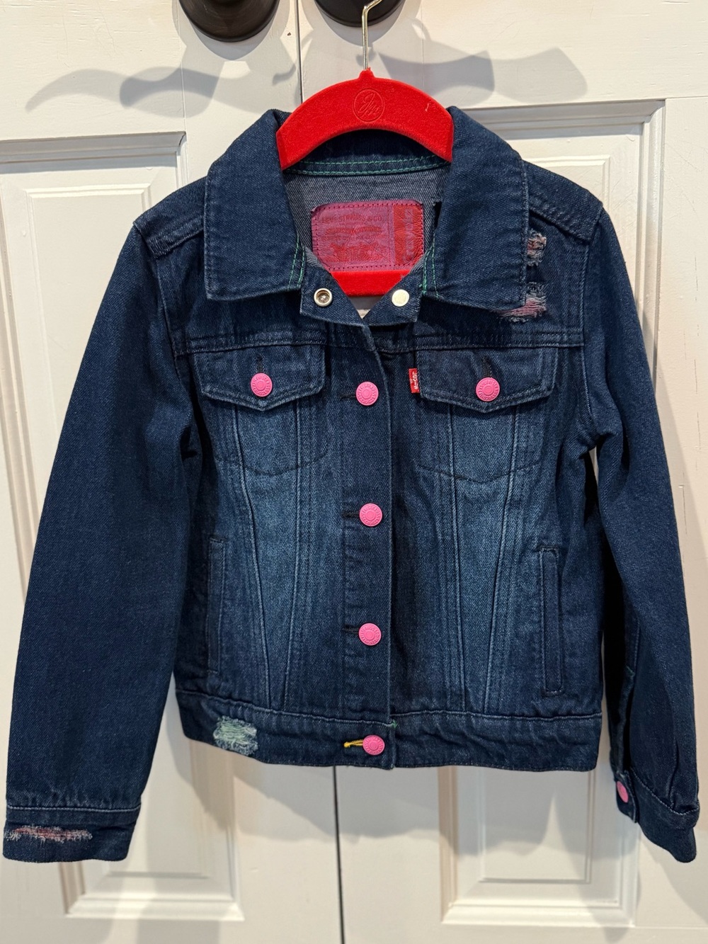 Levi's Dark Blue Denim Jacket with Pink Buttons